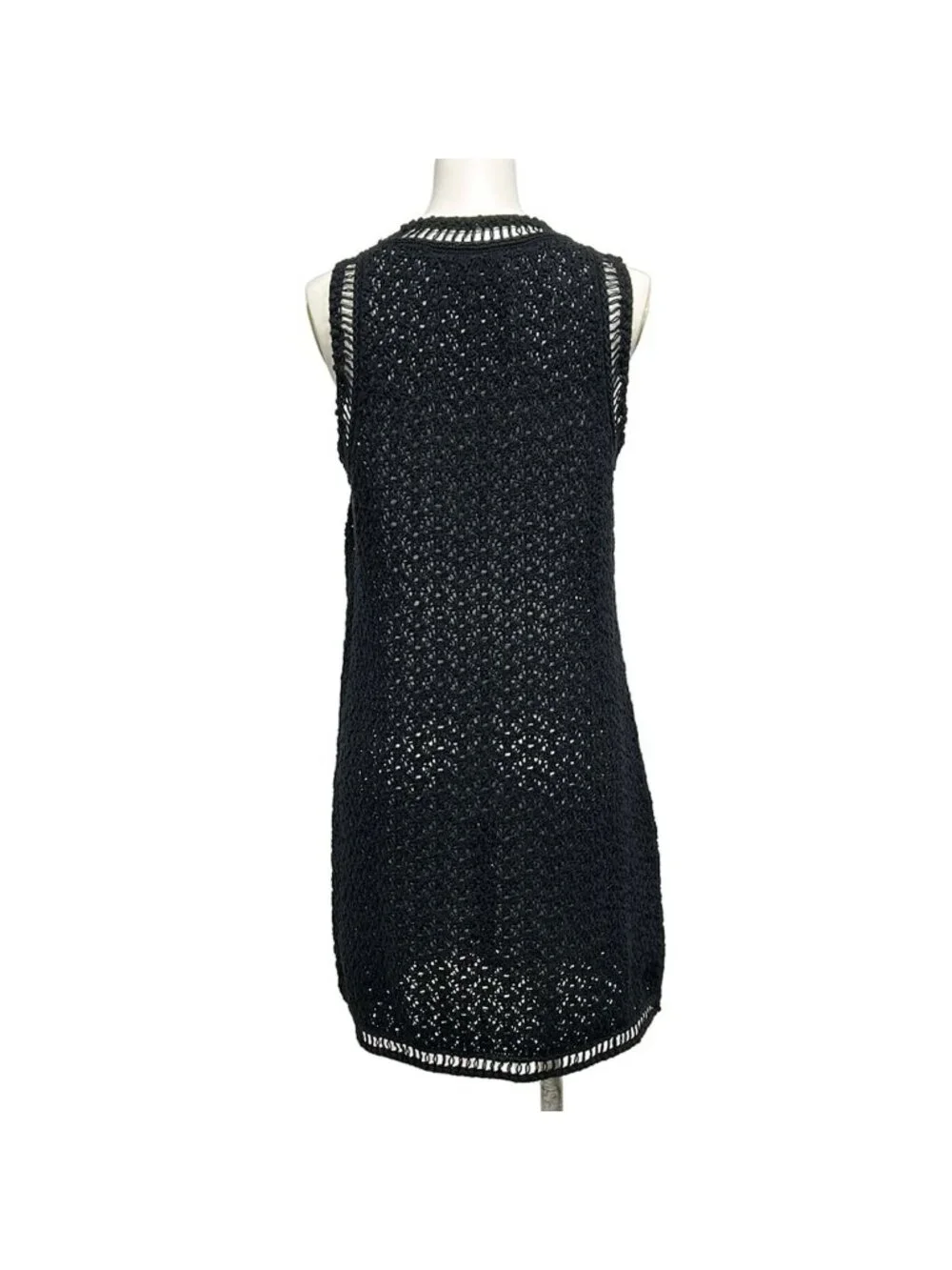 Chanel Dress Black Crochet Camellia Button Sleeveless Cotton